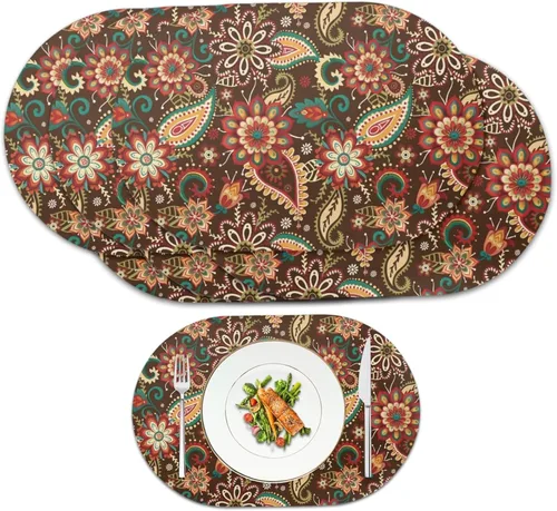 Miniatura 29 de Non Slip Placemats Set of 6 Pumpkin Mushroom Theme Waterproof Wipeable Faux Leather for Thanksgiving Family Feast Heat Resistant Dining Table Mats