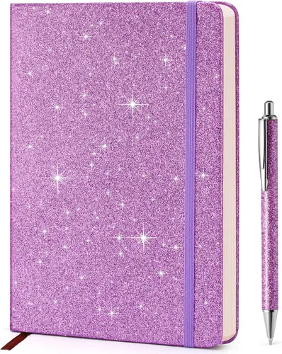 Miniatura 8 de Cuaderno negro con purpurina, 8.4 x 5.7 pulgadas, 200 páginas rayadas, diario brillante sin desprendimiento para niñas y mujeres, diario de tapa