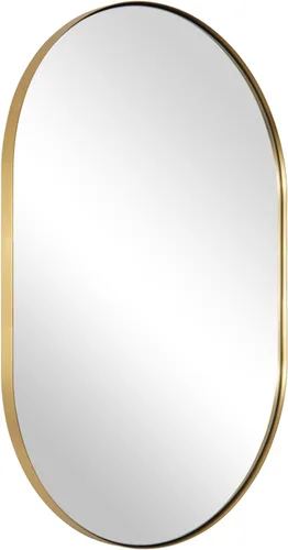 ANDY STAR Espejo ovalado de baño, espejo ovalado dorado de 20 x 33 pulgadas, espejo de marco de metal de acero inoxidable para baño, entrada, sala