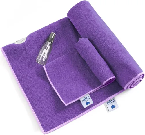 Miniatura 8 de IUGA Toalla de yoga para yoga caliente, antideslizante, toalla de esterilla de yoga extra gruesa + toalla de mano 2 en 1 con bolsillos en las Gris