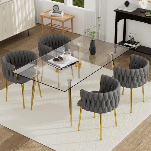 Miniatura 20 de Juego de mesa de comedor de cristal plateado para 2, juego de mesa cuadrada de lujo moderno de 36 pulgadas, juego de mesa de cocina minimalista de 3