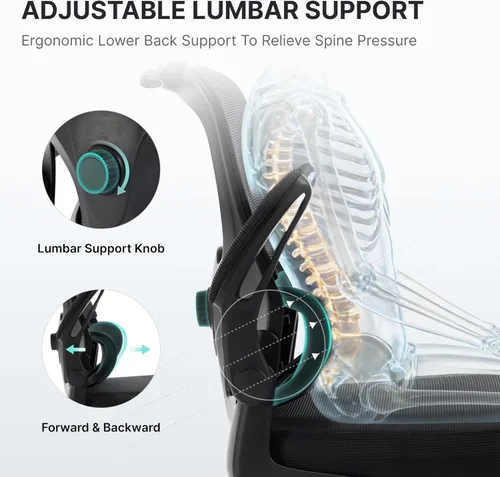 Miniatura 4 de Silla de oficina ergonómica, silla de escritorio de malla de 330 libras con soporte lumbar ajustable, reposacabezas 3D y brazos abatibles, cómoda