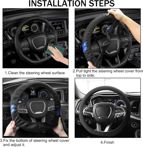 Miniatura 5 de YOSRTER Funda de volante para Dodge Charger, Durango Challenger, Journey Ram, fundas de cuero transpirable antideslizante para volante de Dodge