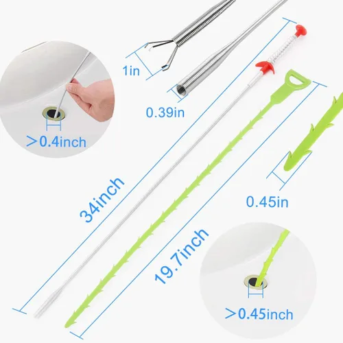 Miniatura 6 de Herramienta para eliminar obstrucciones de pelo de serpiente, garra de acero inoxidable de 34 pulgadas y paquete de 3 herramientas de Orange