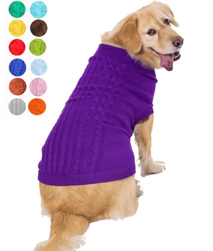 Miniatura 9 de Suéter para perro, cálido y suave, mediano (pecho 16-18 pulgadas), rosa, cuello alto clásico, lavable a máquina, invierno, unisex, sólido