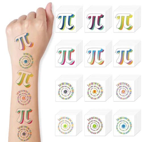 WATINC 600 calcomanías de tatuajes de día Pi a granel, 25 hojas de tatuajes temporales con símbolos Pi, calcomanías de tatuaje falsas para el día de