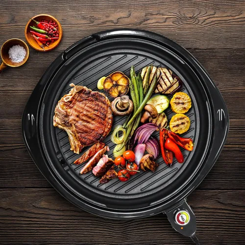 Miniatura 2 de Elite Gourmet EMG-980BX - Parrilla eléctrica redonda para interiores de 14 pulgadas, antiadherente, de calor rápido, tacto fresco, ideal