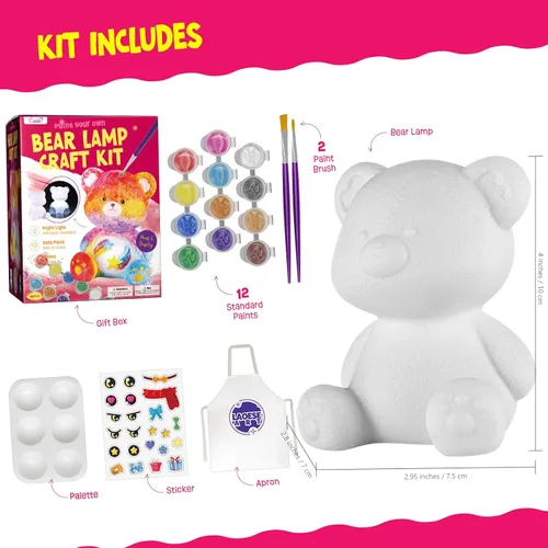 Miniatura 2 de Kit de lámpara para pintar tu propio oso, suministros de arte, kit de pintura de oso para niños de 6 a 12 años, artes y manualidades para niños de 8