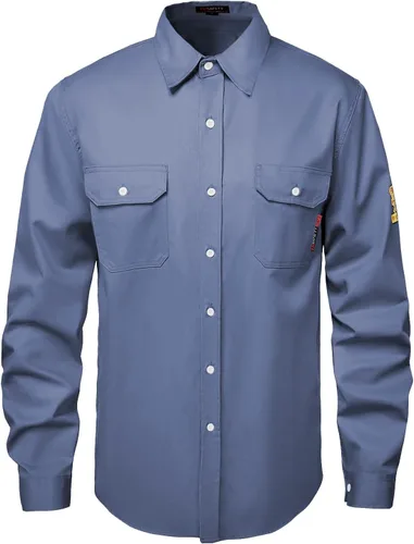 Miniatura 9 de SKSAFETY Camisas FR de 7 oz para hombres, Camisa de Soldadura Hi Vis Resistente a las Llamas 100% Algodón Retardante de Fuego Camisa de Manga Larga