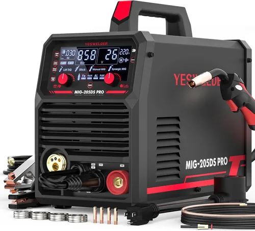 YESWELDER Soldador MIG-205DS PRO MIG, 200Amp 110/220V Máquina de soldadura MIG de doble voltaje, 5 en 1 Gas MIG/Flux Core MIG/Spool Gun MIG/Spool