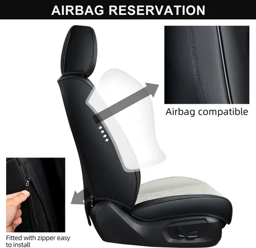Miniatura 7 de Fundas de asiento delantero de automóvil, par de fundas de asiento delantero de cuero transpirable con reposacabezas, funda universal de asiento