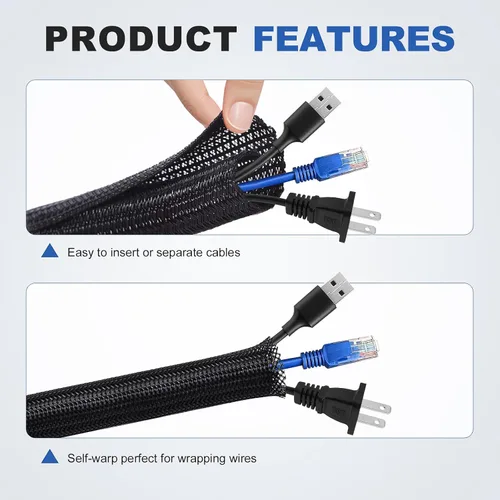Miniatura 2 de Fundas protectoras de cables de 8 pies a 3/4 pulgadas, telar de alambre dividido para computadora de TV USB, cubiertas de alambre trenzado, funda