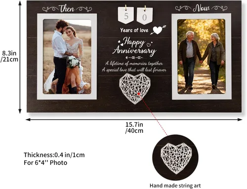 Miniatura 3 de Then & Now Regalos de Aniversario de Boda para Parejas, Marco de Fotos de Aniversario de 1-99 Años, Marco de Fotos de Bridal Shower que Contiene 2