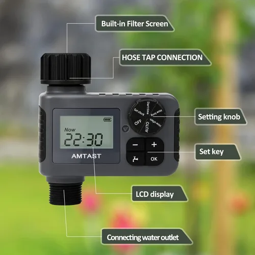 Miniatura 3 de Temporizador de riego programable para manguera de jardín con retardo de lluvia, función de riego por goteo manual/automático, sistema de riego