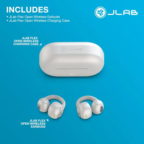 Miniatura 8 de JLab, Flex, auriculares de oreja abierta, auriculares Bluetooth inalámbricos con clip, auriculares de oreja abierta, blanco nube