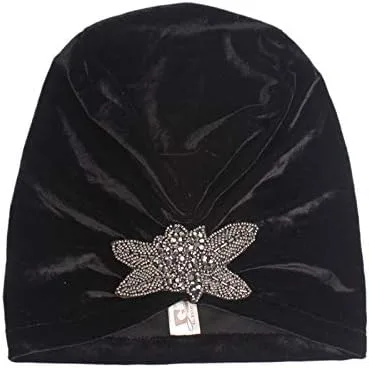 Miniatura 3 de YiYi Operation Gorro de terciopelo elástico para mujer, gorro de quimioterapia con cuentas de flores para el cabello