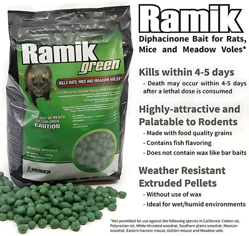 Miniatura 6 de Neogen Ramik Green con Sabor a Pescado - Pepitas de Rodenticida Resistentes a la Intemperie, bolsa de 4 libras (00615)