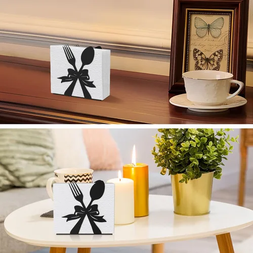 Miniatura 7 de Soporte de servilletas moderno de pie para mesa, dispensador de servilletas de metal negro, estilo con tema de tenedor y cuchara, adecuado