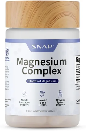 Snap Triple Complejo de Magnesio para Mujeres y Hombres para Sueño y Apoyo Muscular – 400 mg, suplemento de magnesio 3 en 1 – Bisglicinato, Citrato