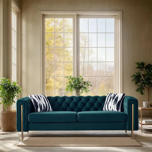 Miniatura 13 de KEIKI Sofá Chesterfield de terciopelo con botones capitoné de 87 pulgadas con cojines de espuma de alta densidad, moderno sofá de 3 plazas con Negro