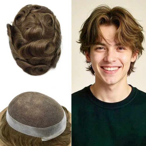 Miniatura 70 de Toupee para hombres Sistema de reemplazo de cabello humano real pieza de cabello humano para hombres encaje suizo para hombre Toupee Hair Pieces