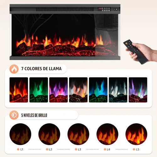 Miniatura 3 de Mueble de TV de estilo granja de 98" con chimenea de 36" para televisores de hasta 100", centro de entretenimiento multimedia con estantes Blanco