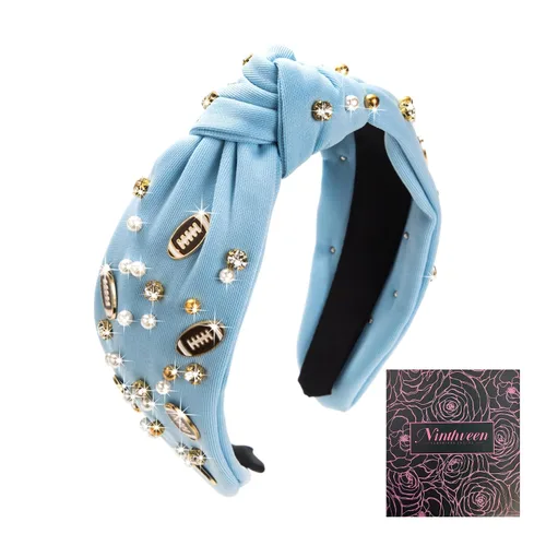 Miniatura 8 de Diadema de moda de fútbol para mujer con perlas de fantasía en negro, rojo, naranja y azul con nudo para niñas, diadema ancha y bonita para el Día