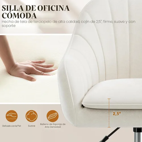 Miniatura 4 de Silla de tocador con ruedas, cómodas sillas de escritorio de oficina en casa, sillas de tocador de terciopelo modernas ajustables para dormitorio