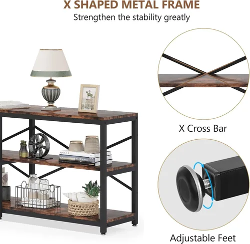 Miniatura 8 de Tribesigns Mesa Consola Extra Larga de 70.9 Pulgadas, Mesa de Sofá Moderna Mesa Detrás del Sofá con Estantes de Almacenamiento, Mesa Industrial de 3