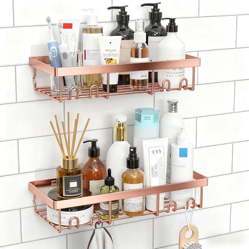 Miniatura 10 de Moforoco Estante organizador de estante para ducha, cesta autoadhesiva negra para estantes de baño, decoración interior de pared de casa de campo