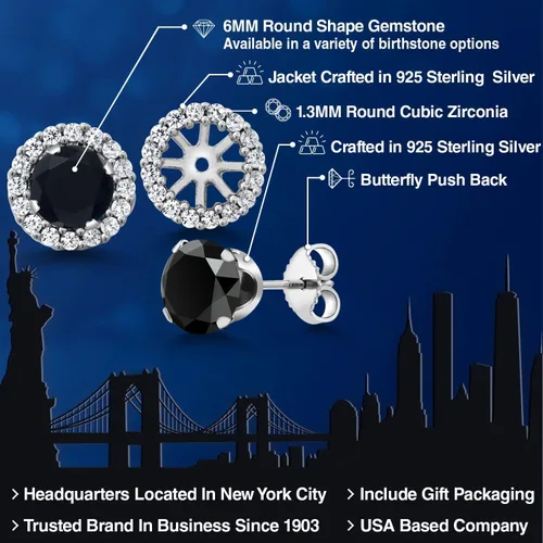 Miniatura 2 de Gem Stone King Aretes redondos de plata de ley 925 de 0.236 in con piedra natal extraíble para mujer