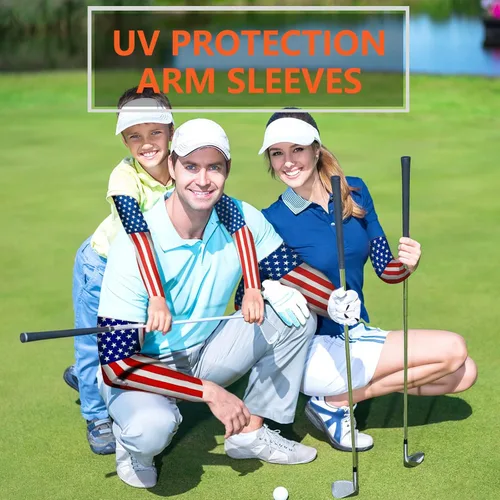 Miniatura 7 de JUNAN Mangas deportivas de compresión para brazos, 1 par de mangas de protección UV que absorben la Bandera de EE.UU