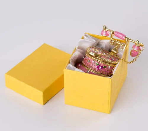 Miniatura 24 de SEVENBEES Figuras de teléfono turquesa, caja esmaltada con bisagras con cristales rosados, joyeros decorativos, coleccionables, regalos para niñas