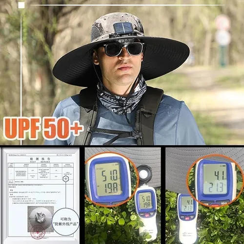 Miniatura 5 de Sombrero de ventilador solar de ala ancha, ventilador solar de ala ancha, sombrero de pesca al aire libre, sombreros de ventilador solar