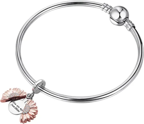 Miniatura 3 de You are My Sunshine - Colgante de oro rosa con diseño de girasol para pulsera Pandora