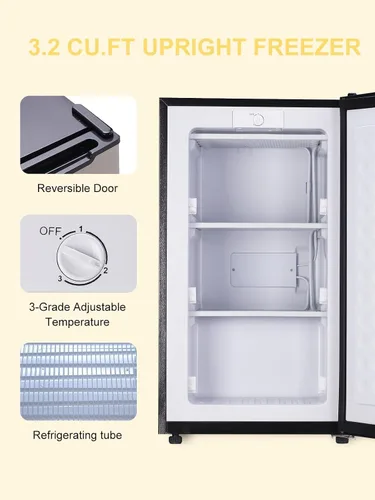 Miniatura 2 de Congelador vertical compacto de 3.0 pies cúbicos, estantes extraíbles, mini congelador, refrigerador de una sola puerta de baja energía para Plateado