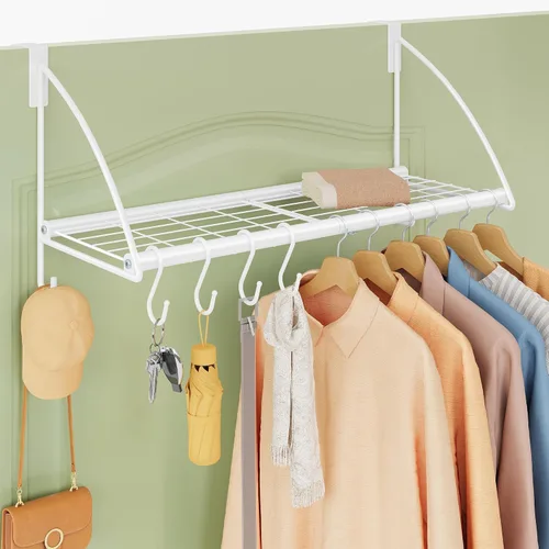 Miniatura 9 de Tajsoon Percha para colgar sobre la puerta con estante de almacenamiento y 6 ganchos, perchero para colgar abrigos, perchero de puerta para baño
