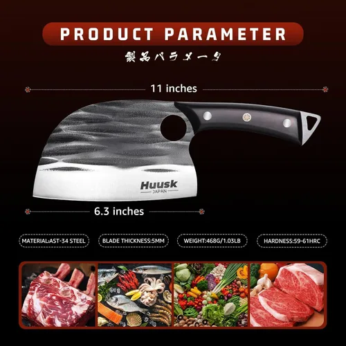 Miniatura 5 de Huusk Cuchillo de chef serbio mejorado, cuchillo de carnicero forjado con funda, cuchillo de carne japonés para cortar carne, cuchillos de corte