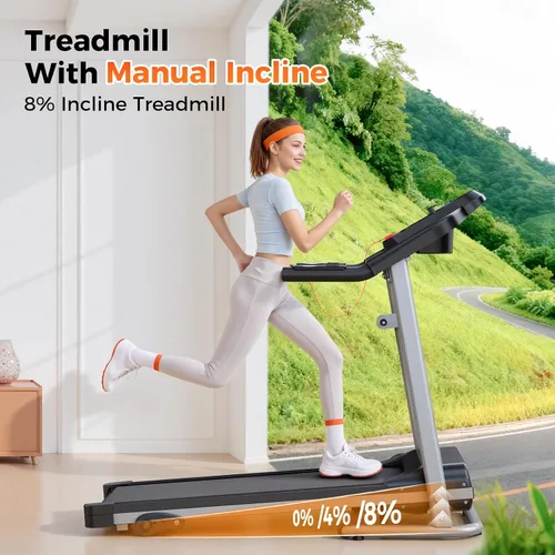 Miniatura 7 de Lastforever Caminadora plegable para uso doméstico, motor silencioso de 2.5 HP, 0.5 a 7.5 MPH con 8% de inclinación manual, cinta de correr