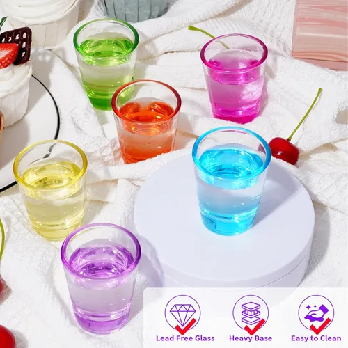 Miniatura 4 de ZZYFGH Juego de 6 Vasos de Chupito, Vasos de Chupito de 1.5 oz Coloridos con Base Pesada, Vasos de Chupito para Vodka, Whisky, Tequila, Espressos