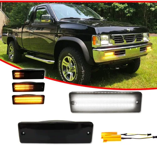 Miniatura 3 de Para 1988-1997 Nissan Hardbody Pickup, 1988-1995 Nissan Pathfinder parachoques delantero señal de giro DRL luz diurna lente ahumada lámpara LED