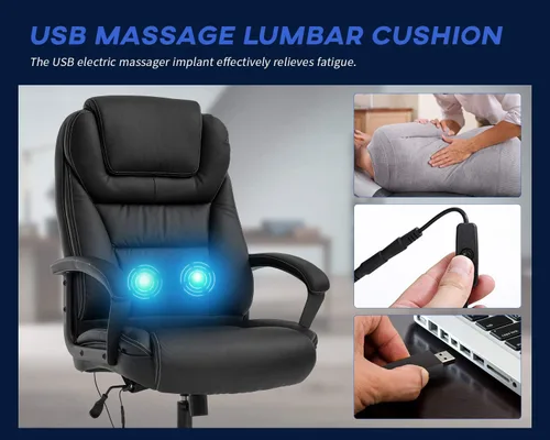 Miniatura 5 de Silla de escritorio ergonómica, ancha, grande y alta de 500 libras con soporte lumbar, reposabrazos y reposacabezas, silla de oficina giratoria