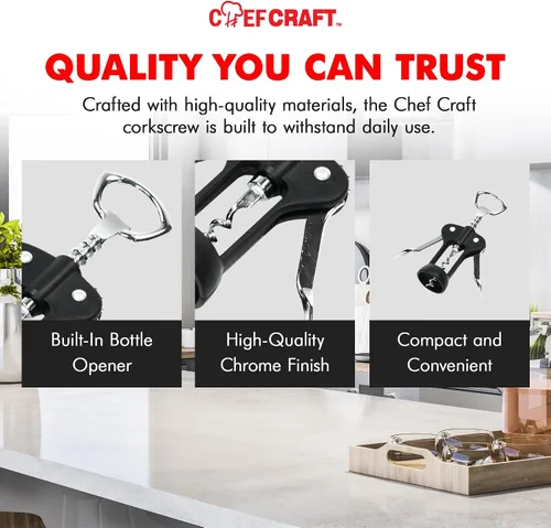 Miniatura 6 de Chef Craft Select Sacacorchos de metal con alas, 16,5 cm, negro y cromo Negro y cromado