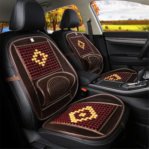 Miniatura 8 de Funda de asiento cómoda con cuentas de madera con malla ventilada de enfriamiento, soporte lumbar, respaldo ortopédico y cojín de masaje