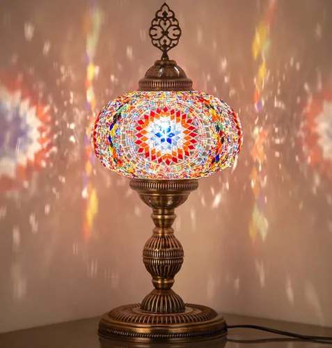 DEMMEX Lámpara de mesa de mosaico marroquí turco XXL con globo de tamaño más grande de 10 pulgadas, pantalla de lámpara bohemia de mesita de noche,
