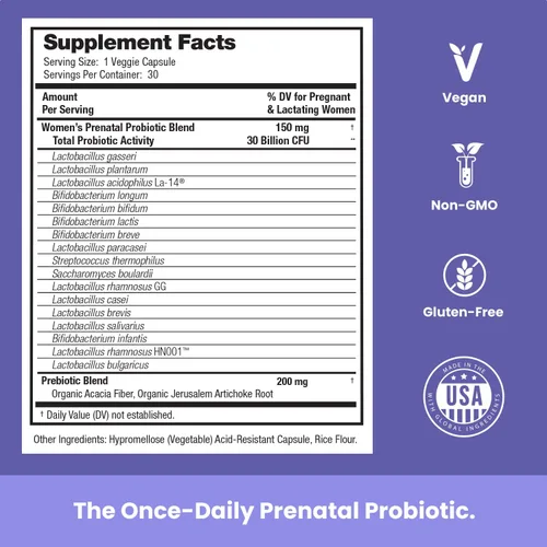 Miniatura 3 de Probióticos prenatales para mujeres 30 mil millones de UFC, 17 cepas + prebióticos orgánicos Apoya la digestión, el intestino y la salud