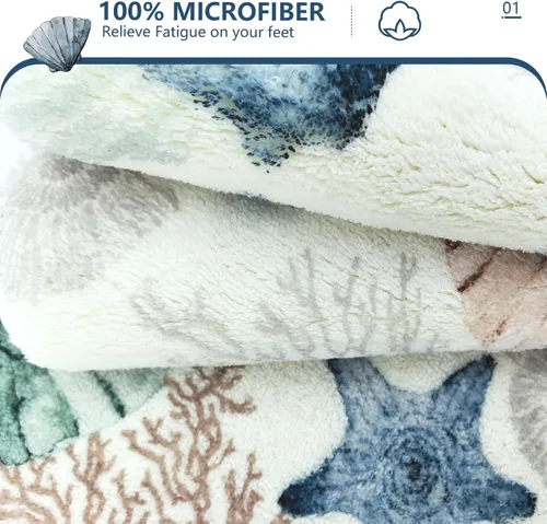 Miniatura 6 de MEHOFOND Alfombras de baño náuticas de 20 x 32 pulgadas, diseño de coralino, estrellas de mar y océano, antideslizantes, color azul marino