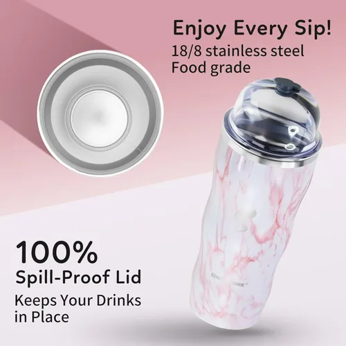 Miniatura 2 de Vaso aislado de 20 onzas con popote y tapa, pajitas de acero inoxidable para vaso, taza de viaje al vacío de doble pared, a prueba de derrames, taza