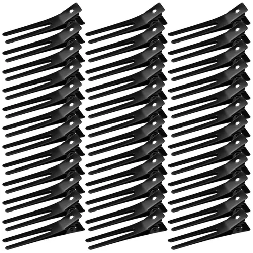 Wobe - Juego de 50 pinzas de doble punta para peluquería, horquillas de cocodrilo de metal de 4,5 cm para peinado con lazo, pinzas para peinado para