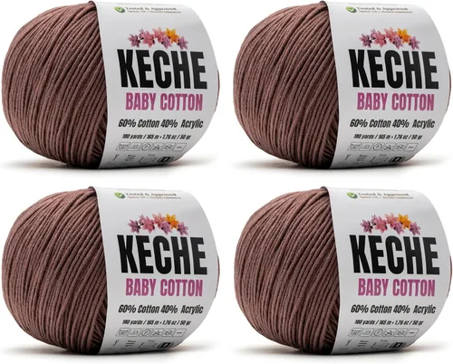 Miniatura 96 de Keche Hilo de algodón, 60% algodón, 40% hilo acrílico, hilo de algodón suave para crochet y tejer, hilo amigurumi, 1 madeja/bola, 1.76 onzas (50g)